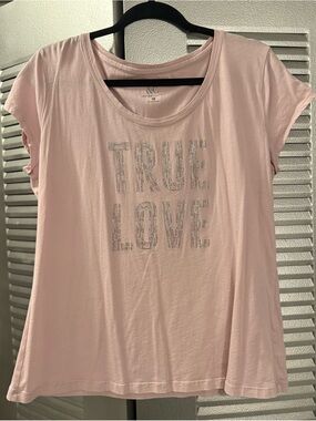 New York & Company Light Pink Tee with Rhinestone TRUE LOVE Graphic